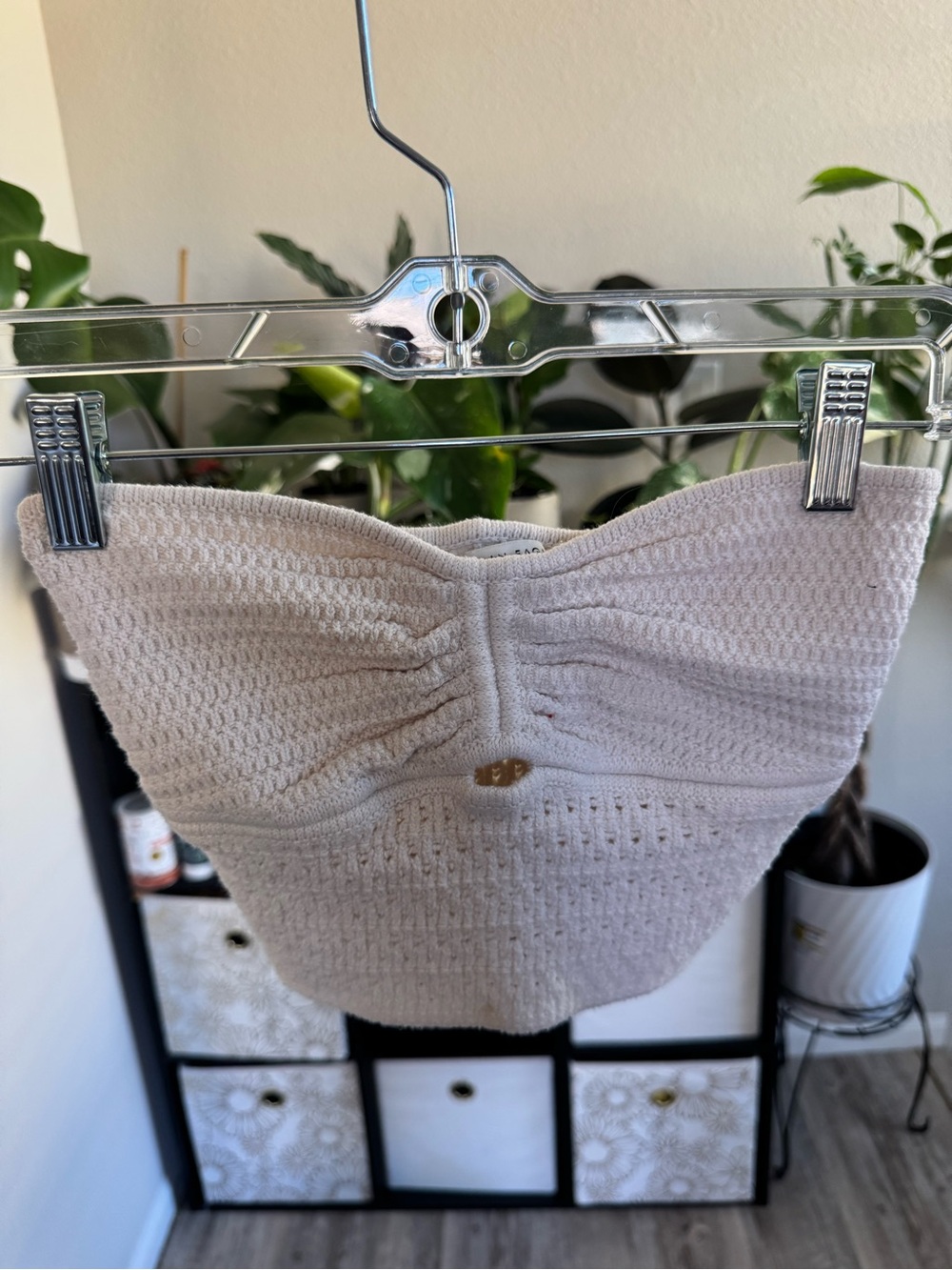 American Eagle Outfitters Cream Strapless Smocked Tube Top